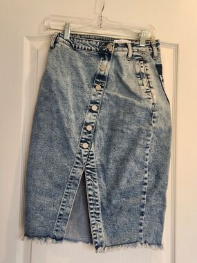 Blakeley Designs Classic Light Blue Denim Button-Front Skirt XS Euc